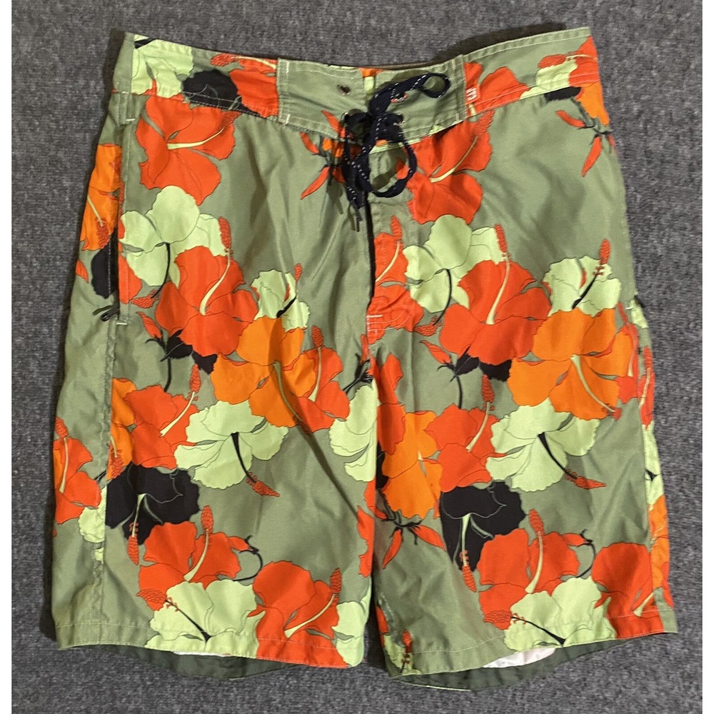 GAP Men Swim Suit Trunks Shorts Floral Tropical Print   Green /Orange Size 31